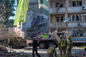 A residential building in the Darnytskyi district where structures collapsed following a Russian attack, Kyiv. (Source: Suspilne News/Ivan Antypenko)