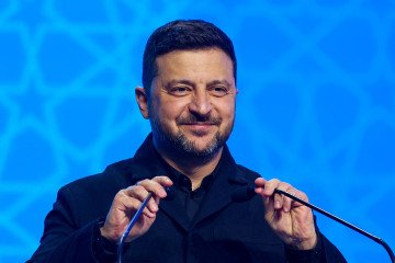 Volodymyr Zelenskyy, the President of Ukraine, speaks at the Defence Industry Forum during the 2026 NATO Ankara Summit in Ankara, Türkiye. (Source: Getty Images)