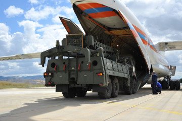 Russian Ilyushin Il-76, carrying the first batch of equipment of the S-400 missile defense system, arrives at Murted Air Base in Ankara, Türkiye, on July 12, 2019. Russian Ilyushin Il-76, carrying the first batch of equipment of the S-400 missile defense system, arrives at Murted Air Base in Ankara, Türkiye, on July 12, 2019.