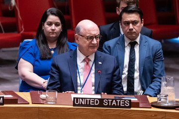Ambassador Dan Negrea of United States speaks during emergency Security Council meeting at UN Headquarters. (Source: Getty Images) Ambassador Dan Negrea of United States speaks during emergency Security Council meeting at UN Headquarters. (Source: Getty Images)