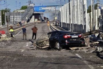 Damage following the strike on the bridge over the Hruzkyi Yalanchyk River in Novoazovsk, situated along Russia’s land corridor to Crimea, on June 16, 2026. Illustrative photo. (Source: Special Kherson Cat/X)