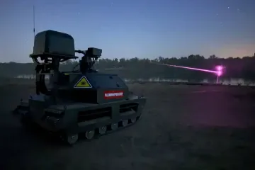 A Russian Ignis laser, mounted on the Kurier unmanned ground vehicle during tests. (Source: Russian media)