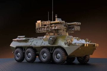 The Krona-E short-range air defense system displayed on an 8×8 armored chassis. The system is designed to engage drones, helicopters, and low-flying aircraft. (Source: Kalashnikov Concern) The Krona-E short-range air defense system displayed on an 8×8 armored chassis. The system is designed to engage drones, helicopters, and low-flying aircraft. (Source: Kalashnikov Concern)