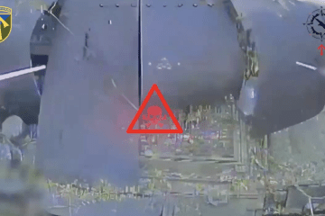 A camouflaged Russian tank moments before being struck by a Ukrainian drone near Vovchansk, Kharkiv region, in footage released on October 23. (Source: Ukraine’s 16th Army Corps)