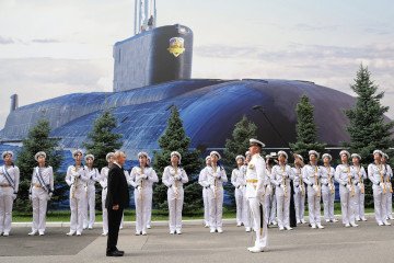 Russian leader Vladimir Putin attends a ceremony to mark Navy Day at the Main Admiralty in Saint Petersburg on July 26, 2026.