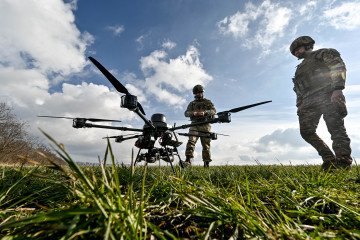 Ukrainian servicemen show the launch of a Vampire drone, a Ukrainian unmanned combat aerial vehicle, Zaporizhzhia region, southeastern Ukraine. (Source: Getty Images)