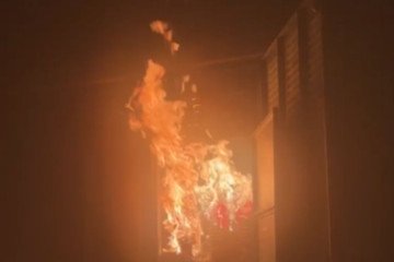 A fire burns at an electrical facility near the VZPP-Sborka electronics plant in Voronezh, Russia. (Source: ATESH)