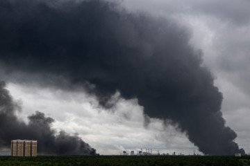Ukraine Hit Russian Oil Refineries Nearly 200 Times in First Half of 2026 Black smoke rises from the area of the Russian oil producer Gazprom Neft's Moscow oil refinery on the south-eastern outskirts of Moscow on June 18, 2026. (Source: Getty Images)