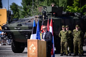 Boris Pistorius, Federal Minister of Defense of Germany, speaks at the ceremony marking the assumption of responsibility for parts of NATO's defense on the eastern flank, on 30 June 2026, in Valga, Estonia. (Source: Getty Images)