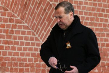 Russian Security Council Vice Chairman and former President Dmitry Medvedev walks during the Victory Day parade at Red Square, on May 9, 2024, in Moscow, Russia. (Source: Getty Images)