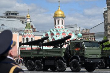 Russia Builds Up 20,000 Troops for Planned Offensive in Southeastern Ukraine Russian military trucks transporting Geran-2 unmanned combat aerial vehicles (UCAVs). (Source: Getty Images)
