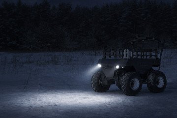 Varkhan ground robotic complex is operating at night using its infrared illumination system.