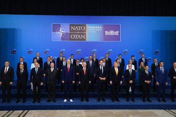 NATO leaders pose for a family photo during the NATO Summit at Bestepe Presidential Compound in Ankara, Türkiye on July 8. (Source: Getty Images)