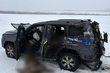 The aftermath of the attack on the police vehicle, where two officers from the “White Angels” evacuation unit were killed by a Russian drone in the Kupiansk region. (Source: National Police of Ukraine)