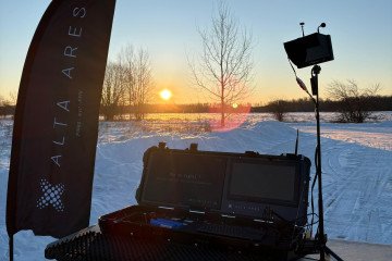 An Alta Ares ground control station set up in a snowy field in Estonia. (Source: Altra Ares)