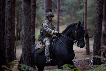 Household Cavalry Mounted Regiment serviceman during the combat capability experiment at the Barossa training area in Sandhurst, September 23, 2026.