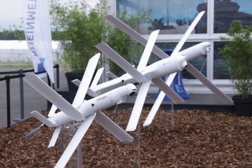 Rheinmetall HERO drones stand on display at the 2024 ILA Berlin Air Show on June 05, 2024, in Schoenefeld, Germany. (Source: Getty Images) Rheinmetall HERO drones stand on display at the 2024 ILA Berlin Air Show on June 05, 2024, in Schoenefeld, Germany. (Source: Getty Images)