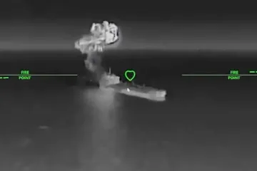 One of the Russian oil tankers struck by Ukrainian drones in the Sea of Azov during the overnight operation on July 11. (Source: Robert "Magyar" Brovdi/Telegram)