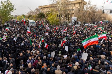 A large crowd gathers during a mass funeral held for over 100 members of the security forces whom authorities said were killed during recent nationwide protests, on January 14, 2026 in Tehran, Iran. (Photo: Stringer/Getty Images)