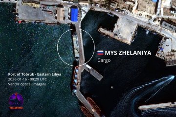 Russian vessel Mys Zhelaniya docked at Tobruk port, Libya, January 16, 2026. (Photo: SONARROW)
