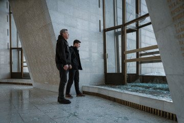 Shattered glass inside the Hall of Glory at the National Museum of the History of Ukraine in World War II after a Russian strike damaged the memorial complex at the foot of the Motherland Monument. (Photo: Tetiana Berezhna)