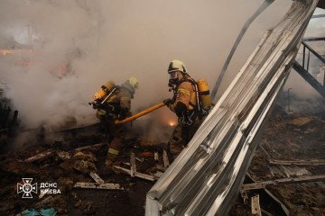 Ukrainian firefighters extinguish a blaze at the site of a Russian missile strike in Kyiv on July 11, 2026. (Source: State Emergency Service of Ukraine)