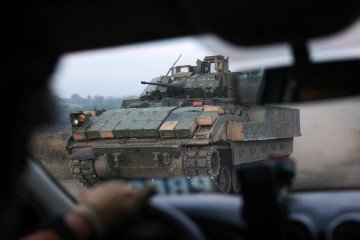 The Ukrainian BMP Bradley rides on a road not far from the town of Toretsk, Donetsk region