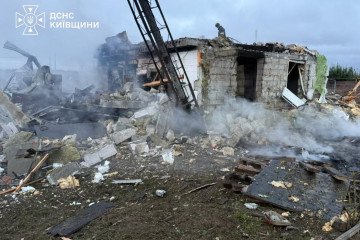 Emergency crews work at the site of a home destroyed in a Russian attack on the Fastiv district of Ukraine’s Kyiv region on September 18, 2026. (Source: State Emergency Service of Ukraine)