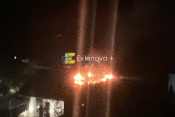 Fire at the site of a Ukrainian drone strike in Makhachkala, Russia, September 10, 2026.