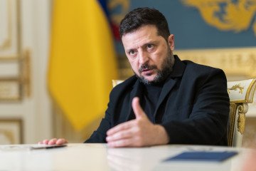 Ukrainian President Volodymyr Zelenskyy during an interview at his office in Kyiv, October 18, 2026. (Source: Getty Images)