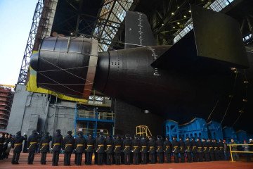 Russian Khabarovsk nuclear submarine during its launch, November 2025. (Source: Russian media)