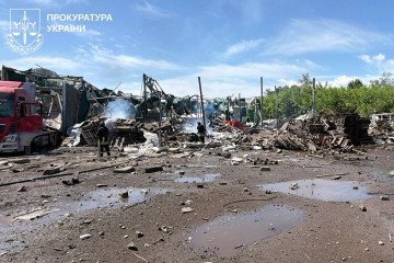 Aftermath of a Russian missile strike on Derhachi in Ukraine’s Kharkiv region, May 25, 2026. (Source: Kharkiv regional Prosecutor’s Office) Aftermath of a Russian missile strike on Derhachi in Ukraine’s Kharkiv region, May 25, 2026.