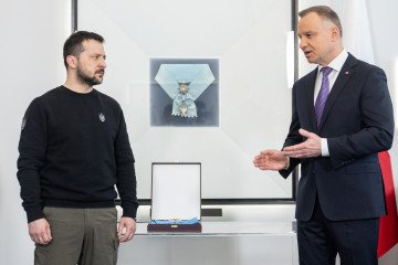 Poland Revokes Ukraine President Top State Honor Over Historical Dispute Volodymyr Zelenskyy received Poland’s Order of the White Eagle from Andrzej Duda during an official visit to Warsaw on April 5, 2023. (Source: Getty Images)
