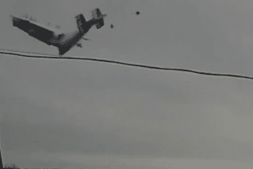 Russian An-22 military transport plane breaking apart mid-air, December 9, 2025, Ivanovo region, Russia. (Source: Supernova+) Russian An-22 military transport plane breaking apart mid-air, December 9, 2025, Ivanovo region, Russia. (Source: Supernova+)