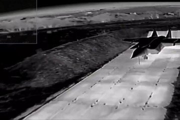 A MiG-31 aircraft on the runway at the Belbek airfield in occupied Crimea moments before a reported strike. (Source: SBU)