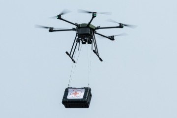 A drone flies with a medical box. Illustrative image. (Source: Getty Images)
