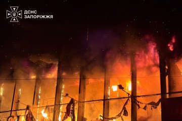 A fire burns inside a building following a Russian attack on Zaporizhzhia. (Source: State Emergency Service of Ukraine)