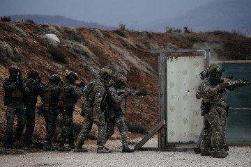Military personnel take part in the NATO Steadfast Dart - 2025 military drill near the village of Tsrancha some 140 kilometers of capital Sofia, Bulgaria on 13 February 2025. (Source: Getty Images)