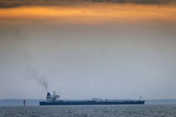 The shadow fleet tanker Turbo Voyager transits through Denmark’s Great Belt strait near Agersø island on August 15, 2024. (Source: Getty Images)