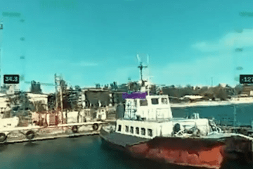 Russian vessel moments before being hit by a Ukrainian strike drone, October 2026. Russian vessel moments before being hit by a Ukrainian strike drone, October 2026.