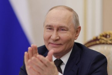 Russian leader Vladimir Putin takes part in a videoconference from Moscow on March 27, 2026. (Source: Getty Images)