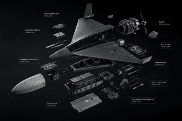Exploded-view render of a Shahed-style drone showing internal components and supply-chain elements used in long-range UAV production. (Source: UNITED24 Media)