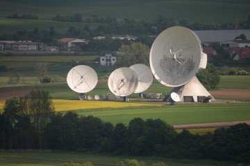 Satellite dishes of the earth station Fuchsstadt on May 11, 2022, in Fuchsstadt, Bavaria. (Source: Getty Images)