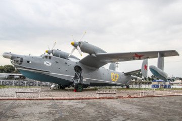 Beriev Be-12 Chayka turboprop-powered amphibious aircraft designed for anti-submarine and maritime patrol duties is seen in Museum of the World Ocean in Kaliningrad, Russia, on 7 September 2019.