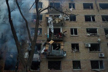 A residential building damaged following a Russian attack on Kyiv, Ukraine, May 24, 2026. (Source: Mykyta Shandyba/UNITED24 Media)