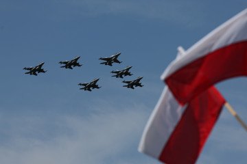 F-16 planes during the Armed Forces Day parade in Warsaw, Poland, on August 15, 2024. F-16 planes during the Armed Forces Day parade in Warsaw, Poland, on August 15, 2024.