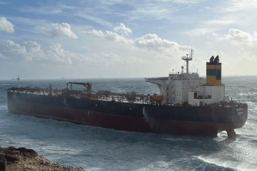 The Russian tanker Qendil, damaged in a Ukrainian drone strike, stranded near Turkey’s Bozcaada Island. (Source: The Maritime) The Russian tanker Qendil, damaged in a Ukrainian drone strike, stranded near Turkey’s Bozcaada Island. (Source: The Maritime)