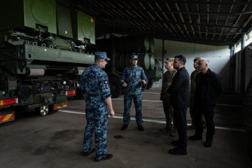 President Volodymyr Zelenskyy visits a Ukrainian Navy coastal defense unit equipped with NSM anti-ship missile launchers in Odesa regiob, July 2026. (Source: Office of the President of Ukraine)
