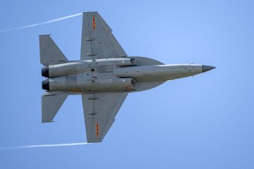 Hongdu JL-10 trainer aircraft performs a rehearsal flight ahead of the 2025 Changchun Air Show in Jilin Province, China, on September 16, 2025. (Source: Getty Images)