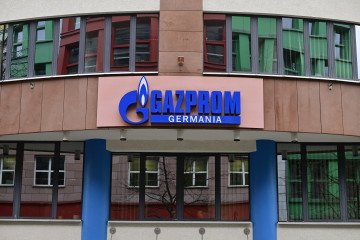 A photo taken on April 5, 2022 shows the logo of Russian gas giant Gazprom's German subsidiary Gazprom Germania on their headquarters in Berlin, Germany. (Source: Getty Images)